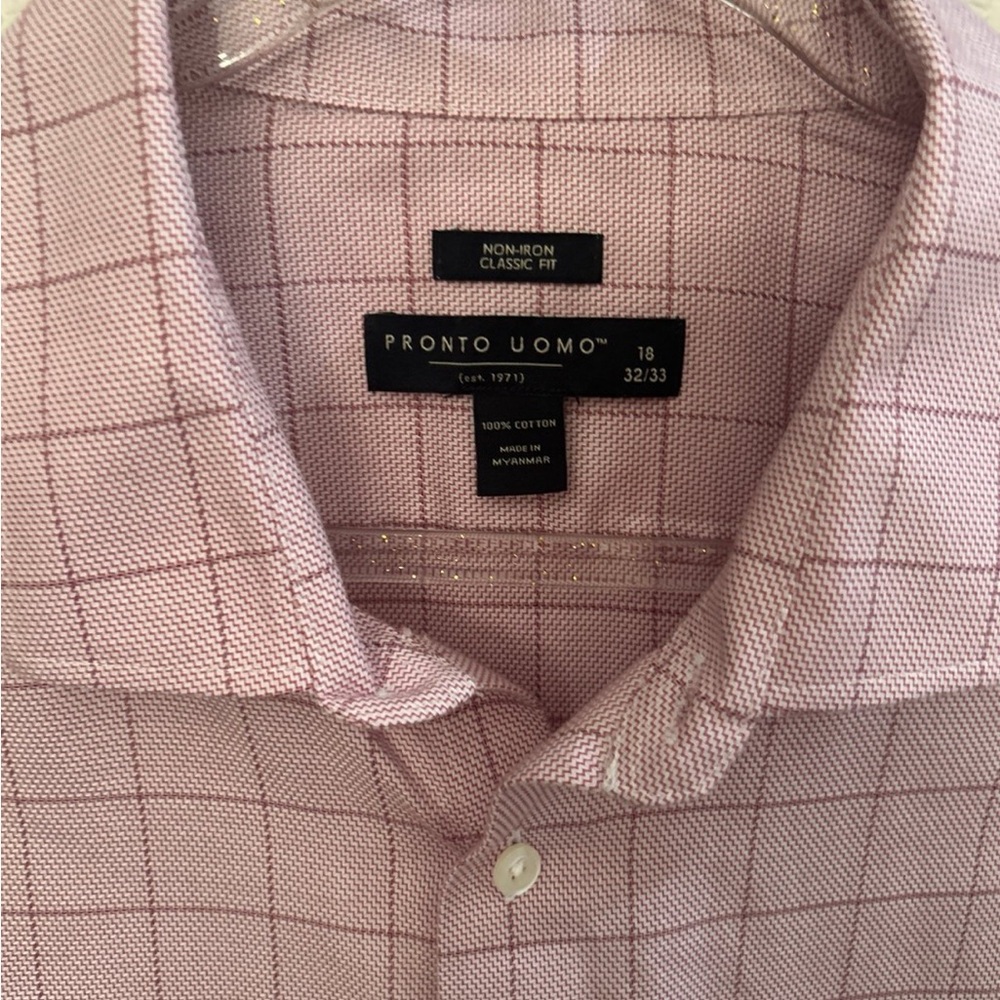 Pronto Uomo Classic Fit Non-Iron 100% Cotton‎ Check Dress Shirt 18 32/33